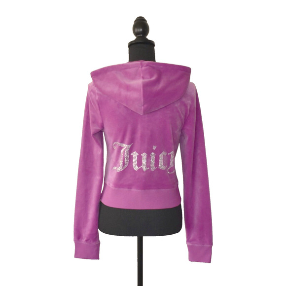 A8 NWT JUICY COUTURE Electric Violet Velour OG Bling Hoodie Jacket Size S $119 - Picture 3 of 6